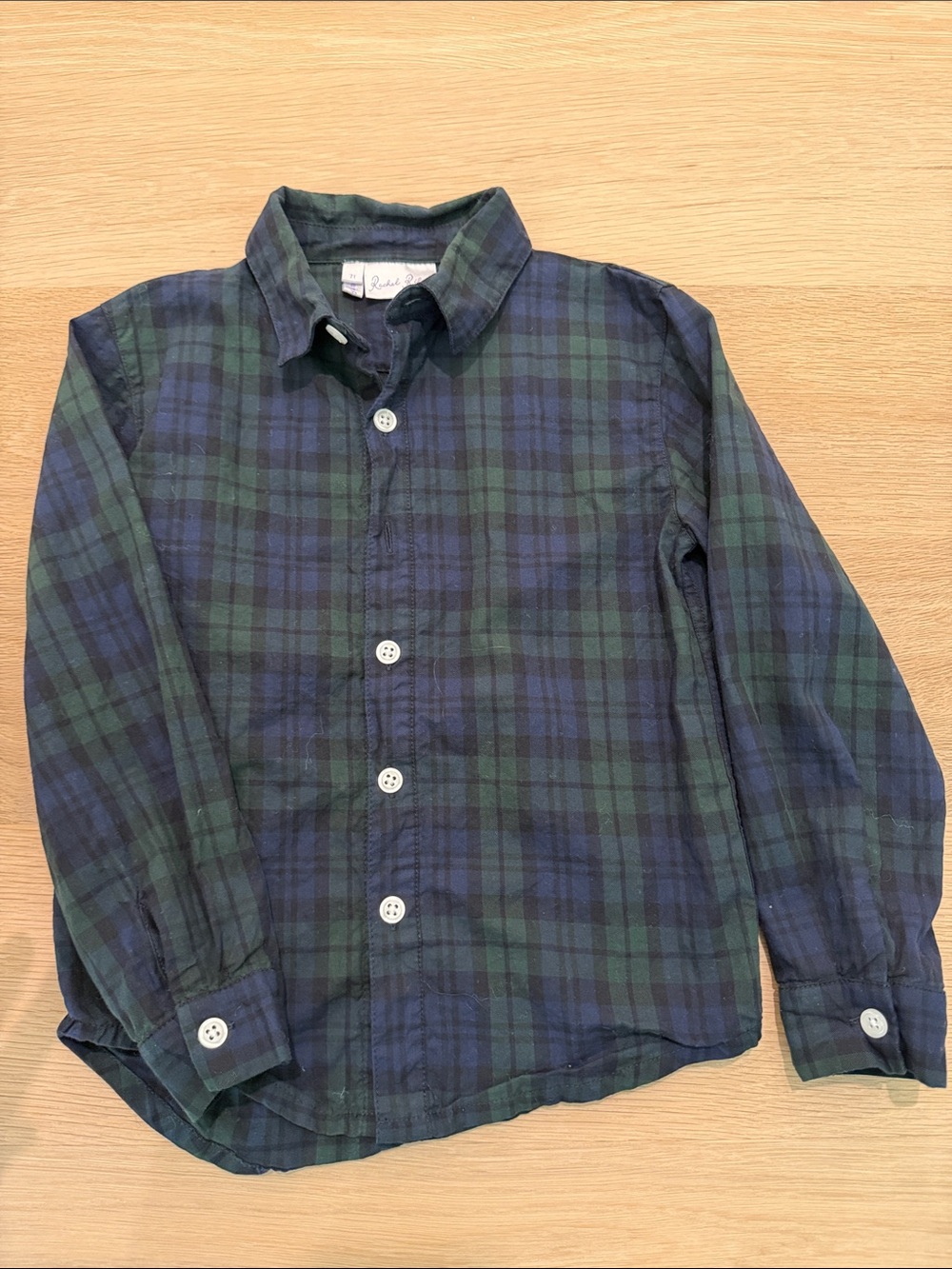 Rachel Riley: Boys Green & Navy Plaid Button-Down Shirt